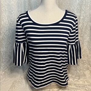 W5 Navy and White Striped Top Size Small Ruffled Sleeves